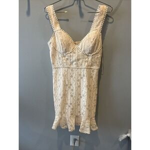 Azura Cream‎ Lace Pom Pom Trim Bustier Mini Dress NWT Small FDR74